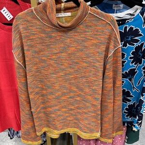 Free People Orange Multi Turtleneck Sweater
